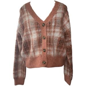 |EUC| CUPCAKES & CASHMERE Brushed Cropped Boyfriend V-Neck Plaid Cardigan